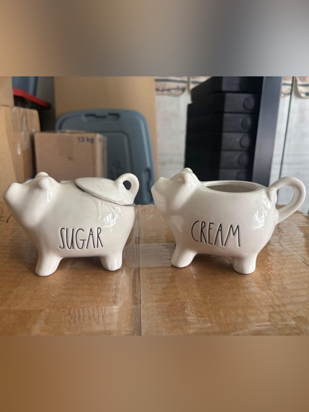 Rae Dunn Cream and Sugar Ceramic Pig Set - White